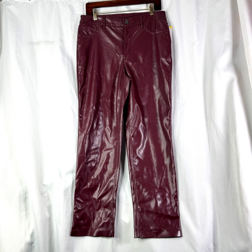 New Joie Womens Faux Leather Vegan Burgundy Pants Sz 8